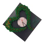 Square wall clock, decorated with stabilized natural lichens in the shape of a heart, 40 x 40 cm